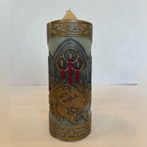 Vintage Holy Bible Hand Decorated Sculpted Candle Christmas Treasures